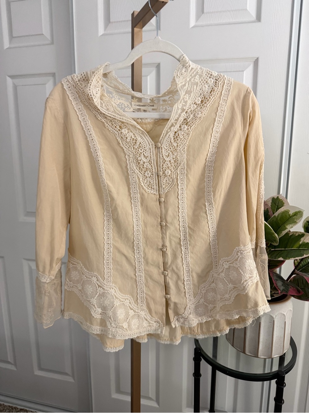 Coldwater Creek Cream Lace-Trim Victorian-Inspired Blouse